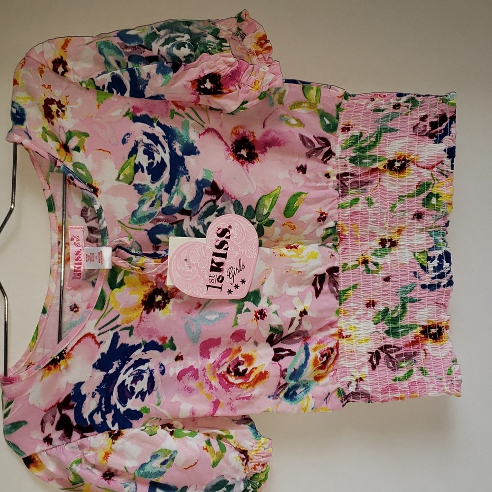 NEW Floral girls top cinched waist(elasticized), puffy short sleeve sz 14 - Picture 5 of 5